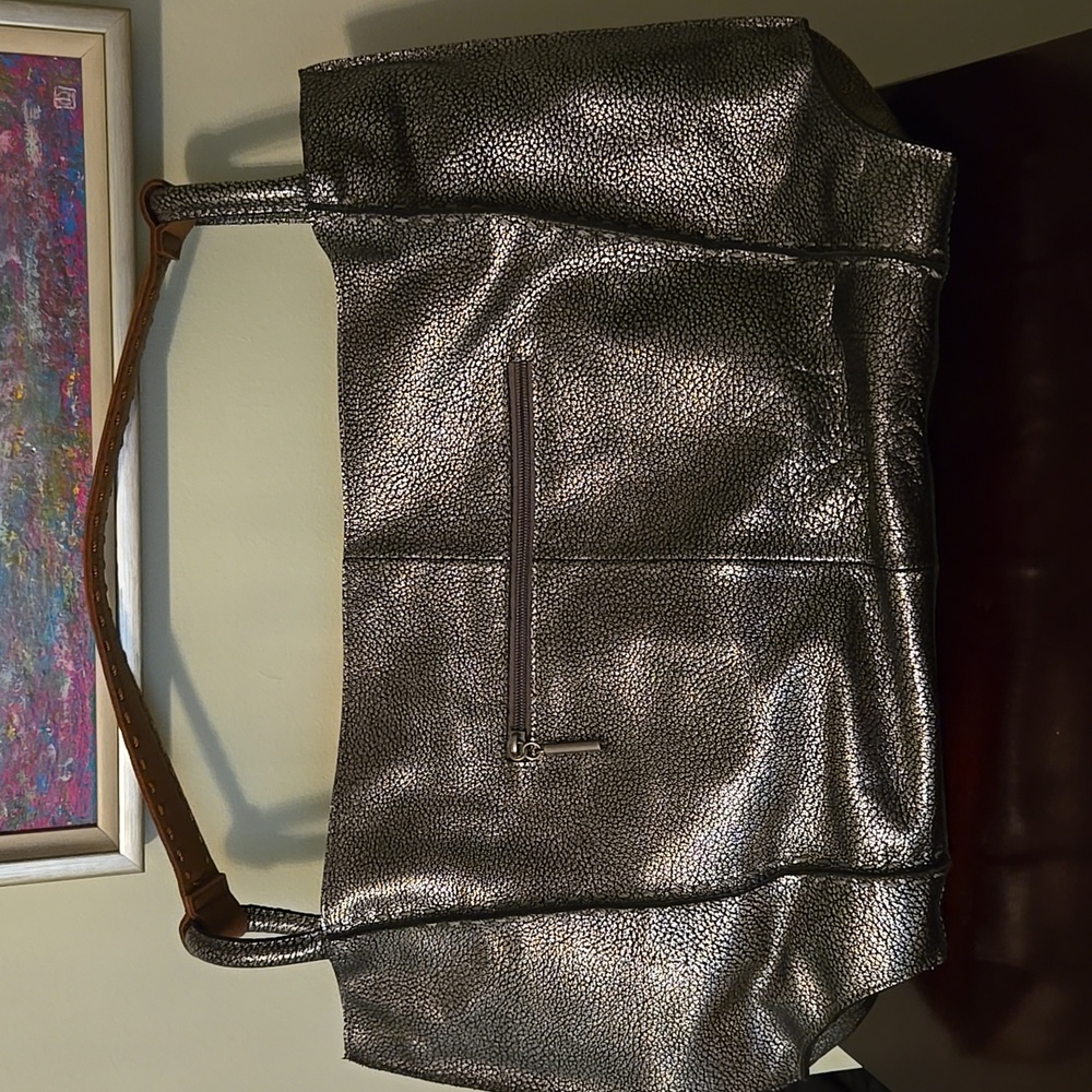 The Sak Metallic Silver Tote with Tan Handles, Los Feliz Large Tote, Never Used! - Picture 3 of 9